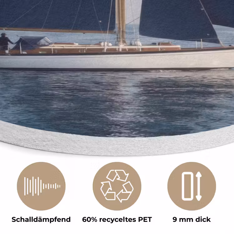 Zeilboot - Zee - Blauw Akoestische PET Vilt - Rond klein -closeup_DE
