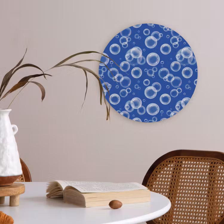 Bubbels - Patroon - Blauw Akoestische PET Vilt - Rond klein -sfeer3