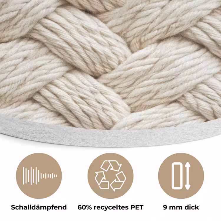 Touw - Gebreid - Beige Akoestische PET Vilt - Rond klein 838 -closeup_DE