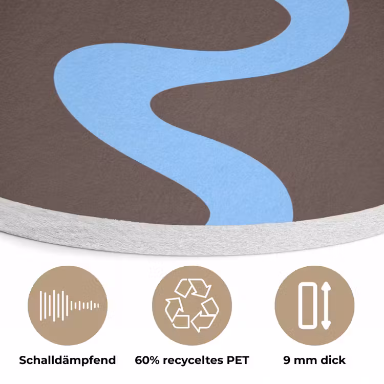 Kronkelende lijnen - Blauw - Bruin - Minimalistisch Akoestische PET Vilt - Rond klein 838 -closeup_DE