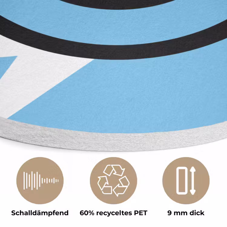 Smiley - Blauw - Bliksem Akoestische PET Vilt - Rond klein -closeup_DE