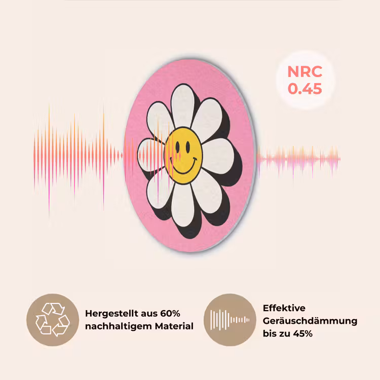 Smiley - Bloem - Roze Akoestische PET Vilt - Rond klein -USP_DE