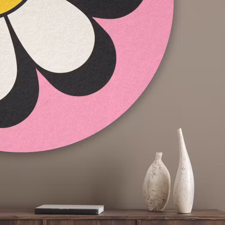Smiley - Bloem - Roze Akoestische PET Vilt - Rond klein -sfeer5_closeup
