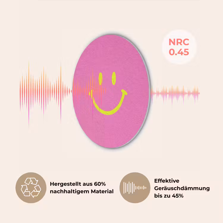 Smiley - Vrolijk - Roze Akoestische PET Vilt - Rond klein -USP_DE