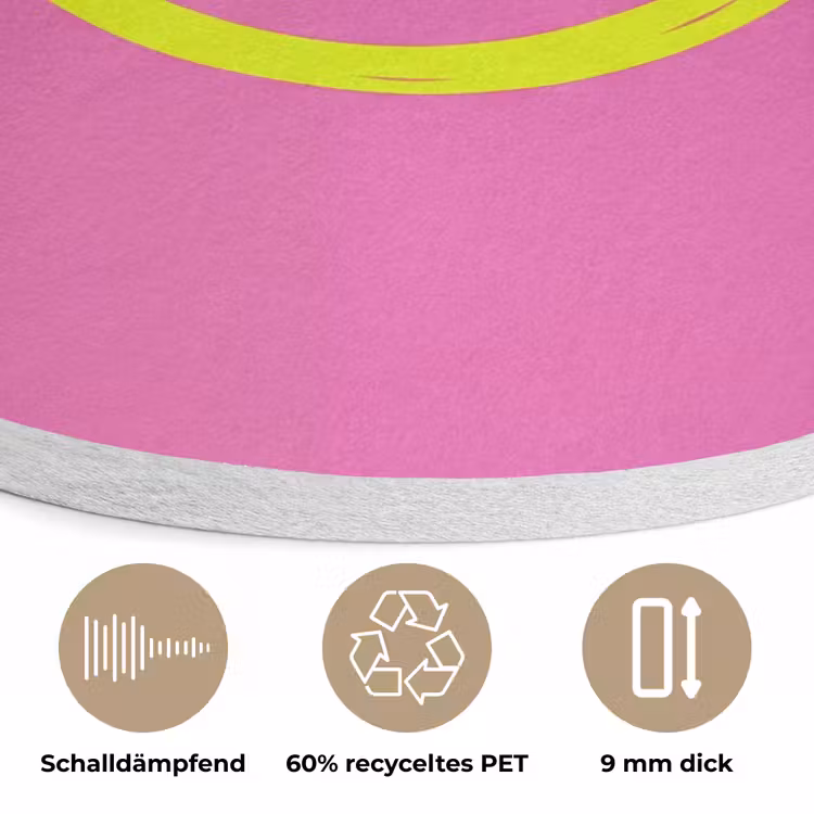 Smiley - Vrolijk - Roze Akoestische PET Vilt - Rond klein -closeup_DE