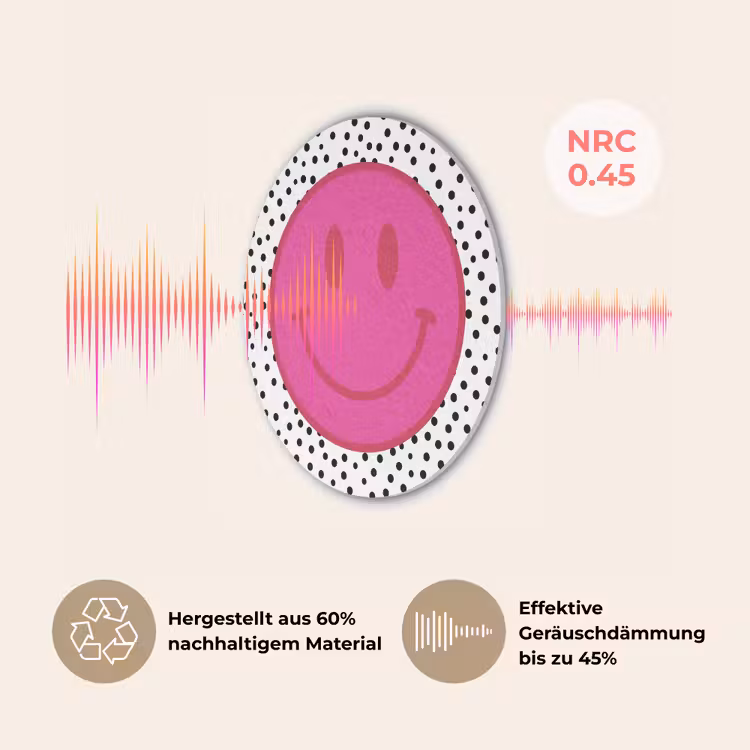 Smiley - Roze - Stippen Akoestische PET Vilt - Rond klein -USP_DE