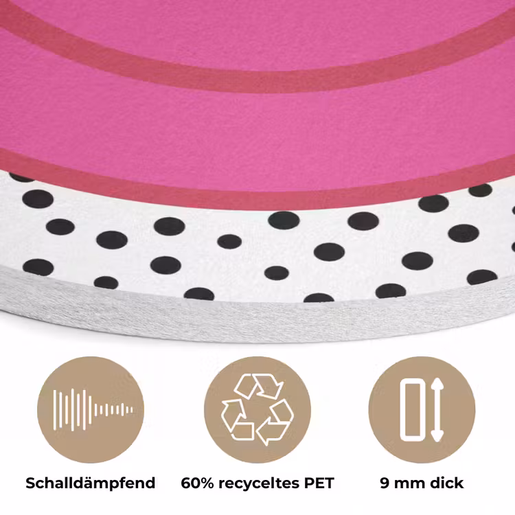 Smiley - Roze - Stippen Akoestische PET Vilt - Rond klein -closeup_DE