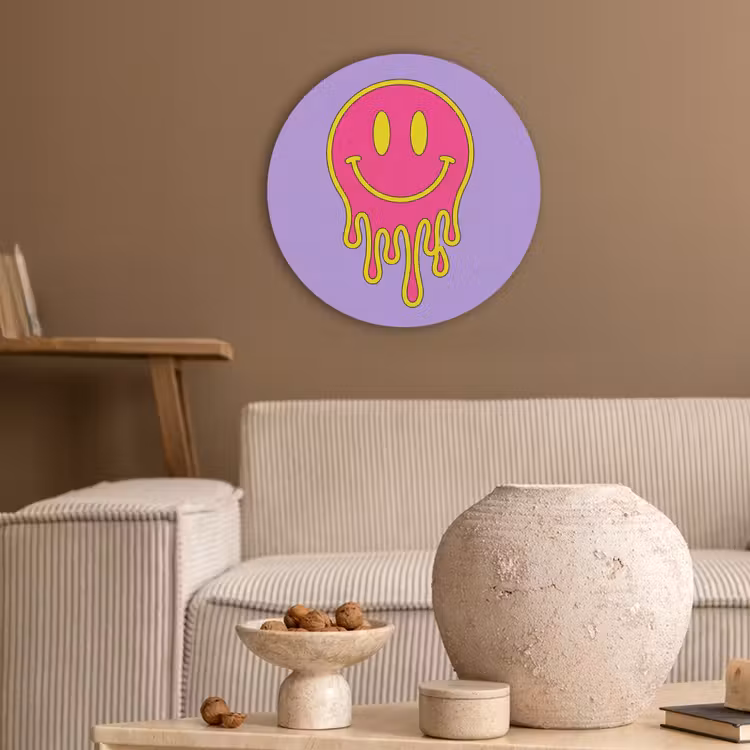 Smiley - Drip - Neon Akoestische PET Vilt - Rond klein -sfeer1