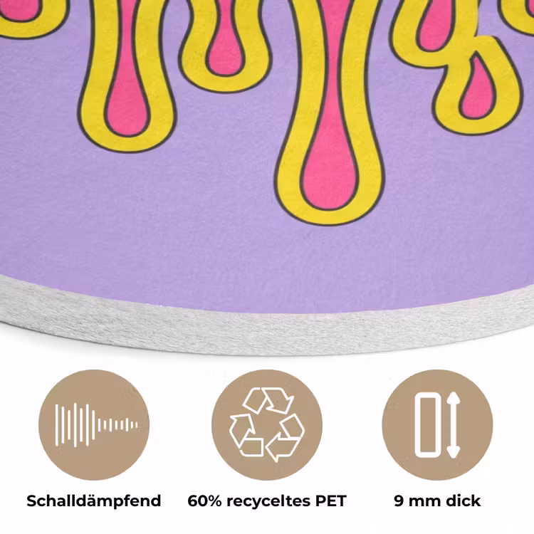 Smiley - Drip - Neon Akoestische PET Vilt - Rond klein -closeup_DE