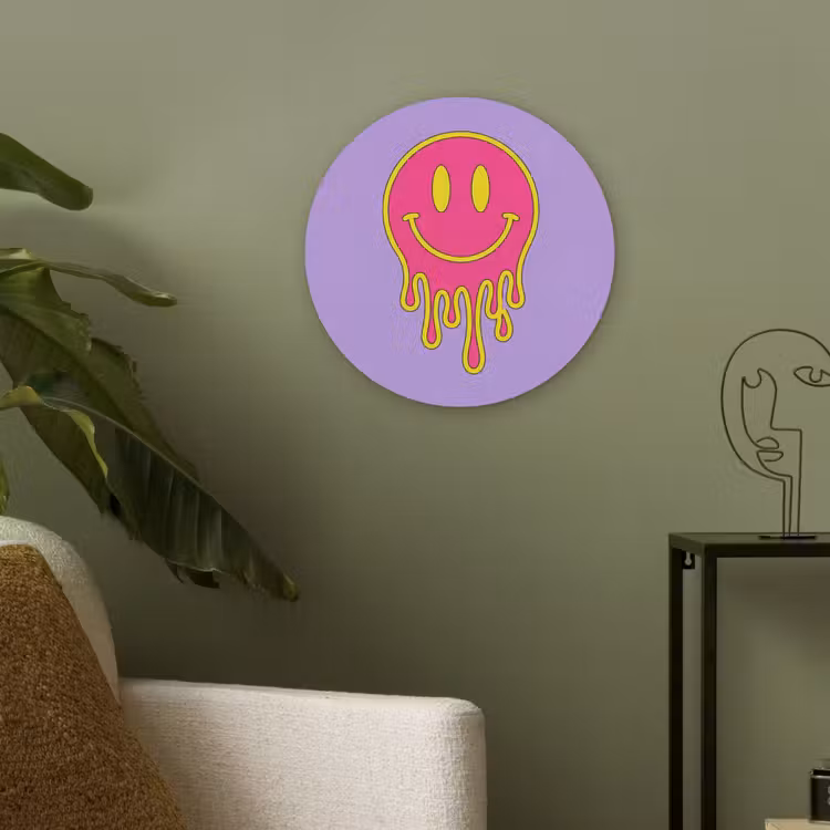Smiley - Drip - Neon Akoestische PET Vilt - Rond klein -sfeer2