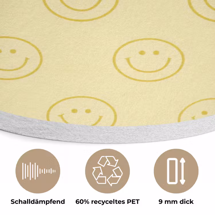 Smileys - Patroon - Retro - Zachtgeel Akoestische PET Vilt - Rond klein 838 -closeup_DE