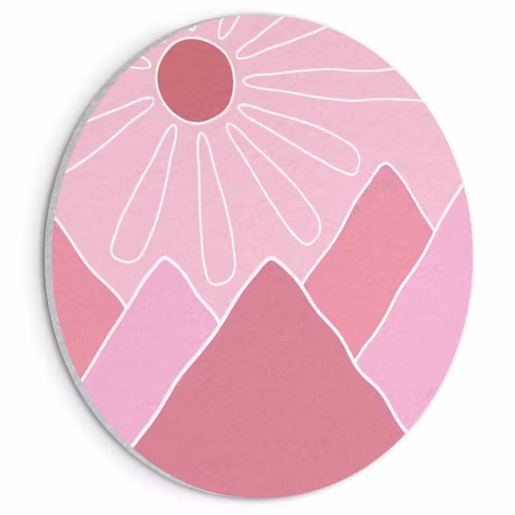 Zon - Bergen - Natuur - Abstract - Roze Akoestische PET Vilt - Rond klein -3d