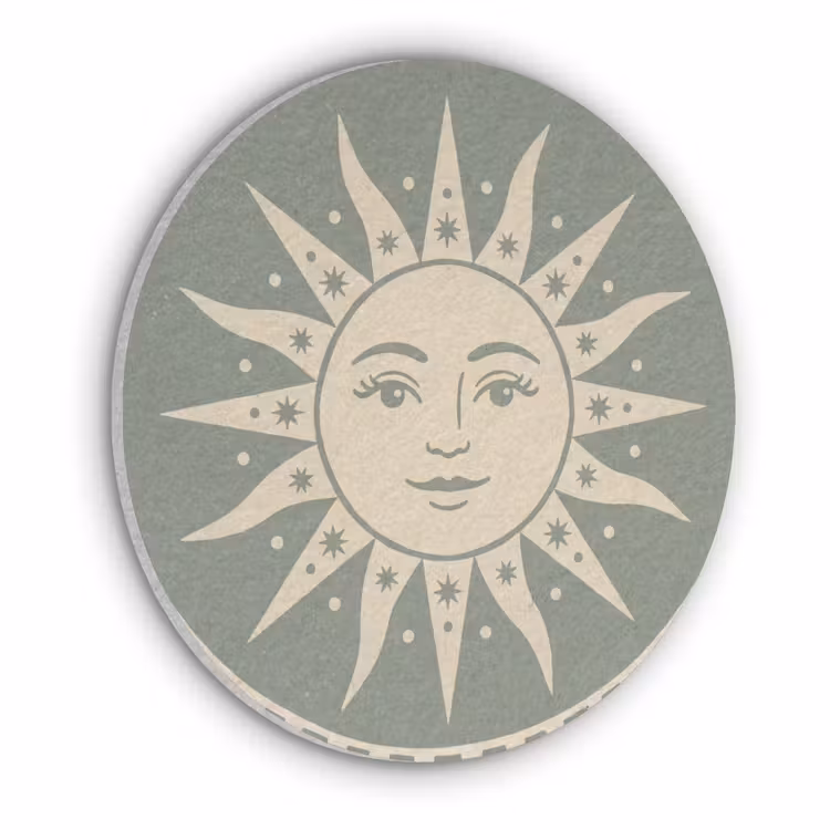 Zon - Sterren - Astrologie - Vintage - Groen Akoestische PET Vilt - Rond klein -3d