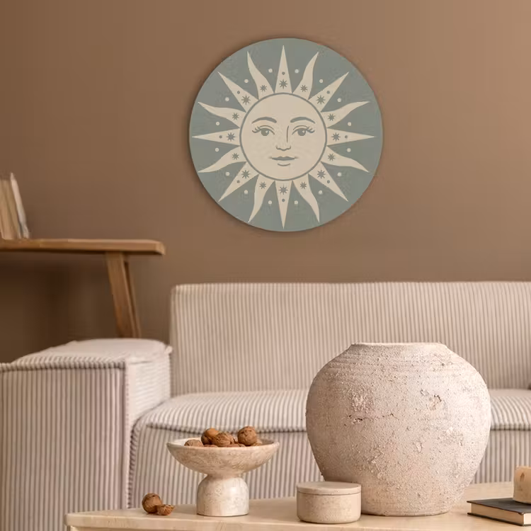 Zon - Sterren - Astrologie - Vintage - Groen Akoestische PET Vilt - Rond klein -sfeer1