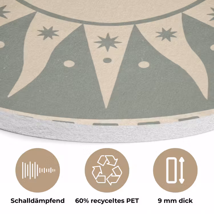 Zon - Sterren - Astrologie - Vintage - Groen Akoestische PET Vilt - Rond klein -closeup_DE