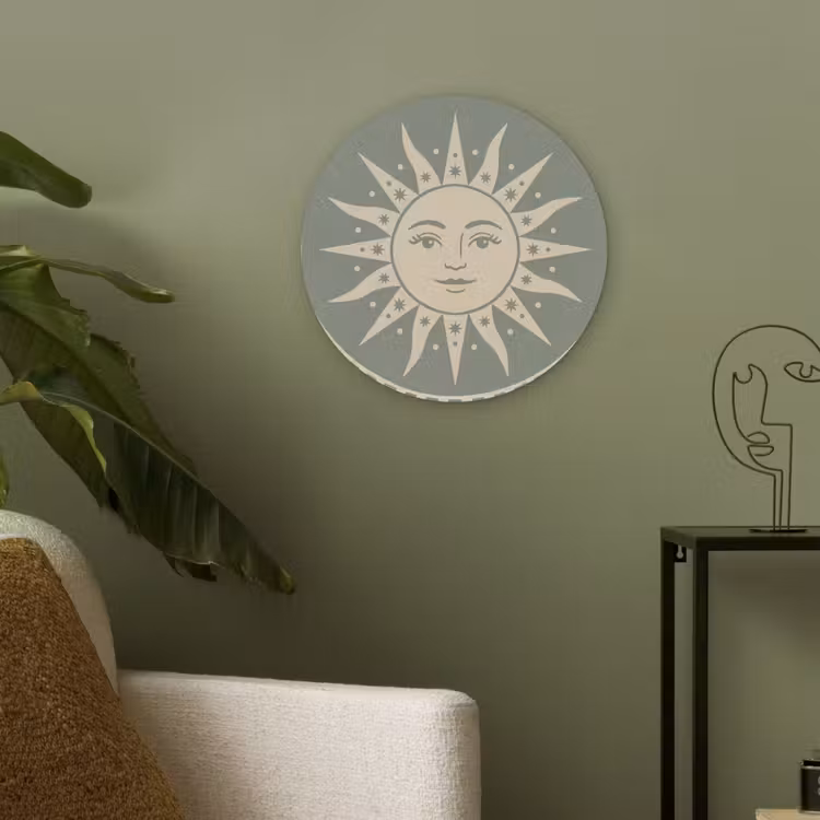 Zon - Sterren - Astrologie - Vintage - Groen Akoestische PET Vilt - Rond klein -sfeer2
