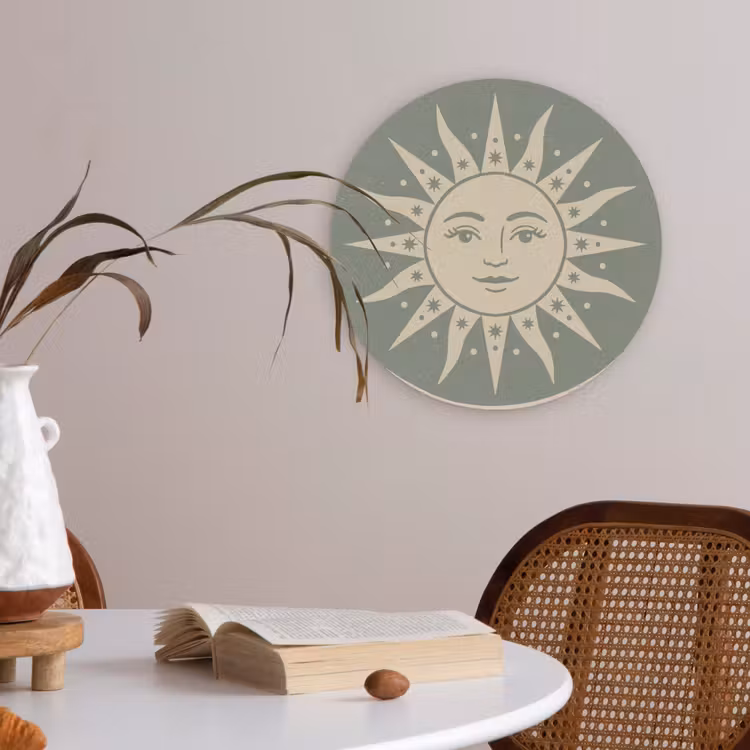 Zon - Sterren - Astrologie - Vintage - Groen Akoestische PET Vilt - Rond klein -sfeer3