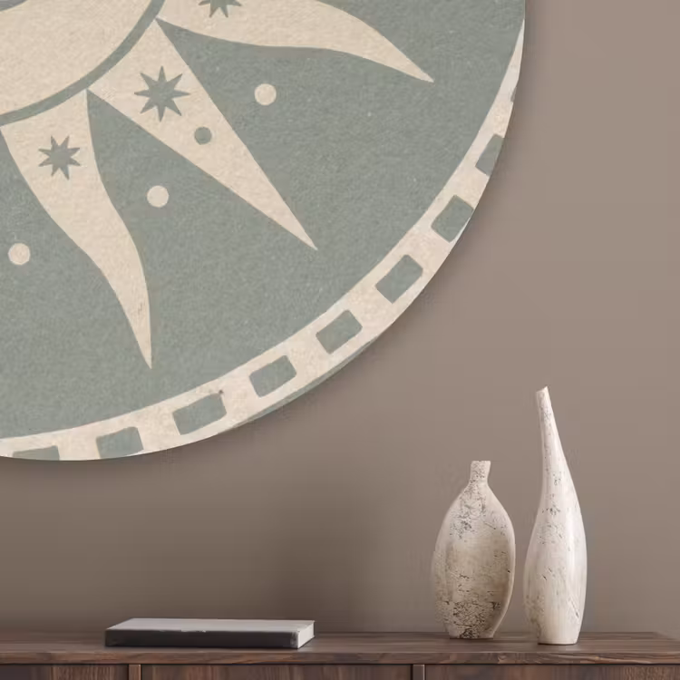 Zon - Sterren - Astrologie - Vintage - Groen Akoestische PET Vilt - Rond klein -sfeer5_closeup