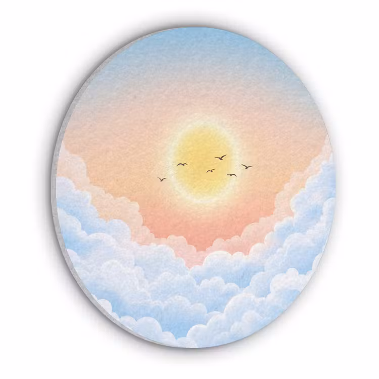 Zon - Vogels - Lucht - Natuur - Geel Akoestische PET Vilt - Rond klein -3d