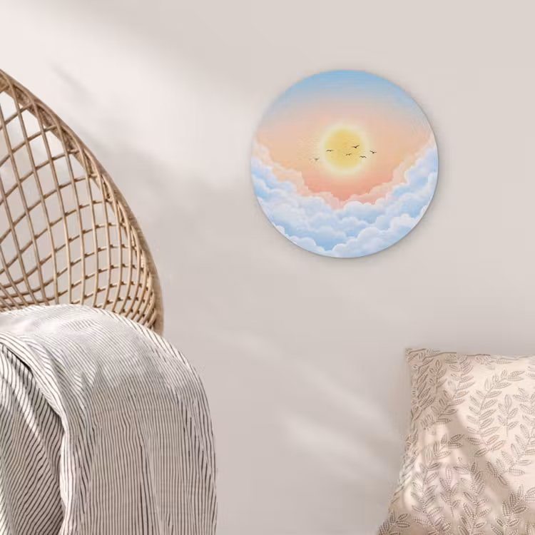 Zon - Vogels - Lucht - Natuur - Geel Akoestische PET Vilt - Rond klein -sfeer4