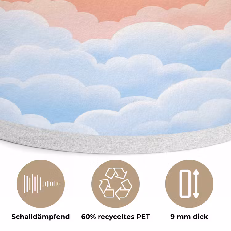 Zon - Vogels - Lucht - Natuur - Geel Akoestische PET Vilt - Rond klein -closeup_DE