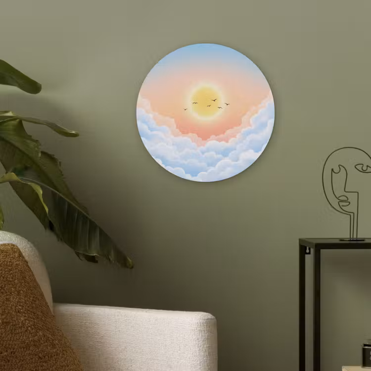 Zon - Vogels - Lucht - Natuur - Geel Akoestische PET Vilt - Rond klein -sfeer2
