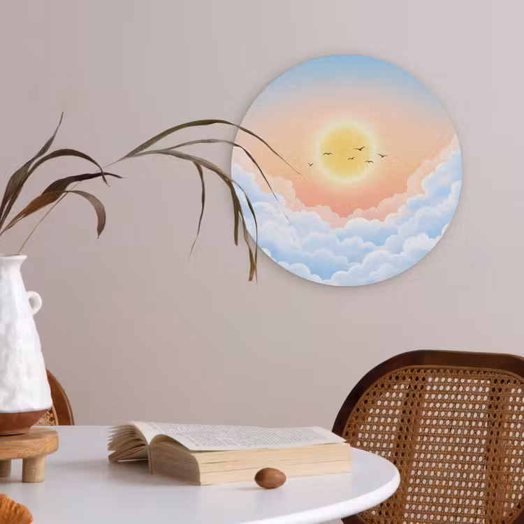 Zon - Vogels - Lucht - Natuur - Geel Akoestische PET Vilt - Rond klein -sfeer3