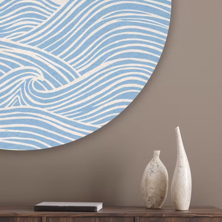 Zon - Golven - Oceaan - Abstract - Rood Akoestische PET Vilt - Rond klein -sfeer5_closeup