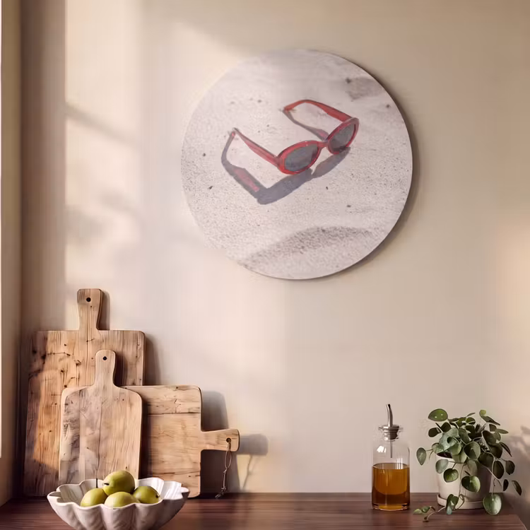 Zonnebril - Strand - Vakantie - Rood Akoestische PET Vilt - Rond klein -sfeer2