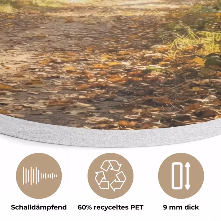 Zonlicht - Bospad - Bomen Akoestische PET Vilt - Rond klein -closeup_DE