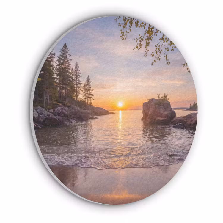 Zonsondergang - Kust - Water - Natuur - Oranje Akoestische PET Vilt - Rond klein -3d
