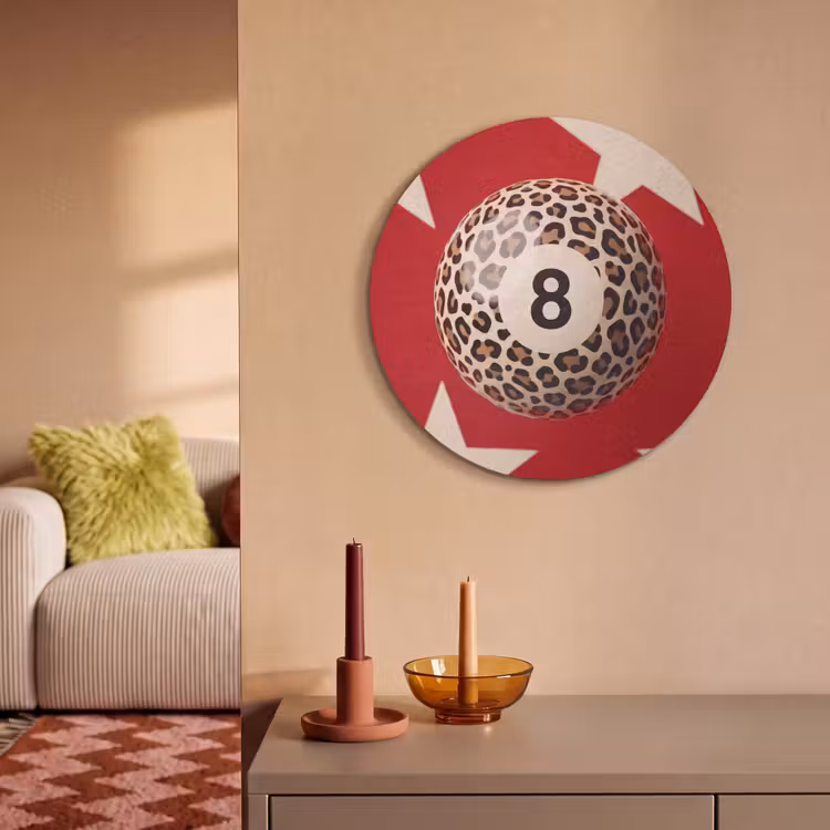 Spel - Dierenprint - Nummer 8 - Modern - Rood Akoestische PET Vilt - Rond klein -sfeer1