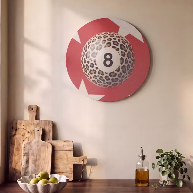 Spel - Dierenprint - Nummer 8 - Modern - Rood Akoestische PET Vilt - Rond klein -sfeer2