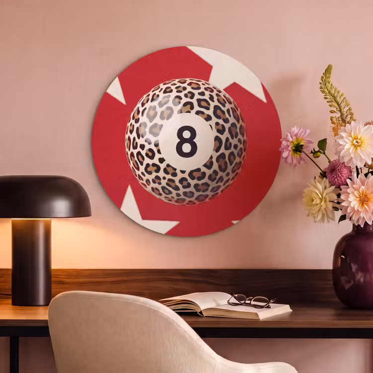 Spel - Dierenprint - Nummer 8 - Modern - Rood Akoestische PET Vilt - Rond klein -sfeer3