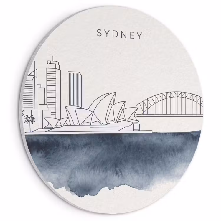 Stad - Skyline - Architectuur - Minimalistisch - Blauw Akoestische PET Vilt - Rond klein -3d