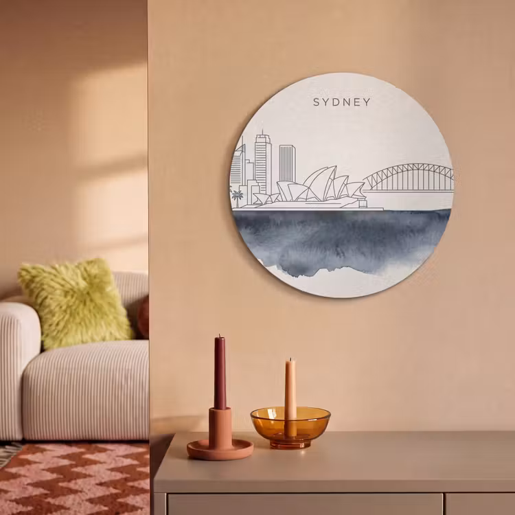 Stad - Skyline - Architectuur - Minimalistisch - Blauw Akoestische PET Vilt - Rond klein -sfeer1