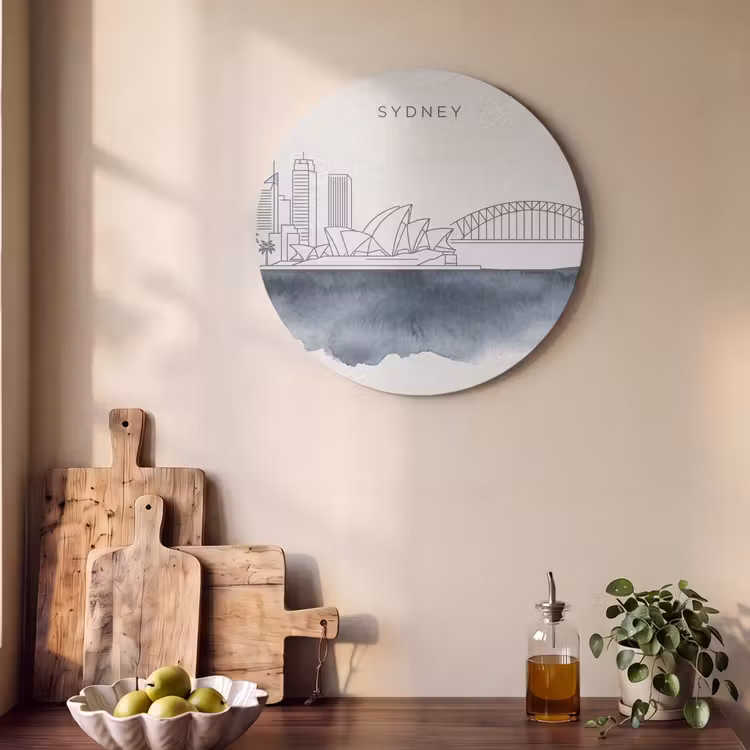 Stad - Skyline - Architectuur - Minimalistisch - Blauw Akoestische PET Vilt - Rond klein -sfeer2