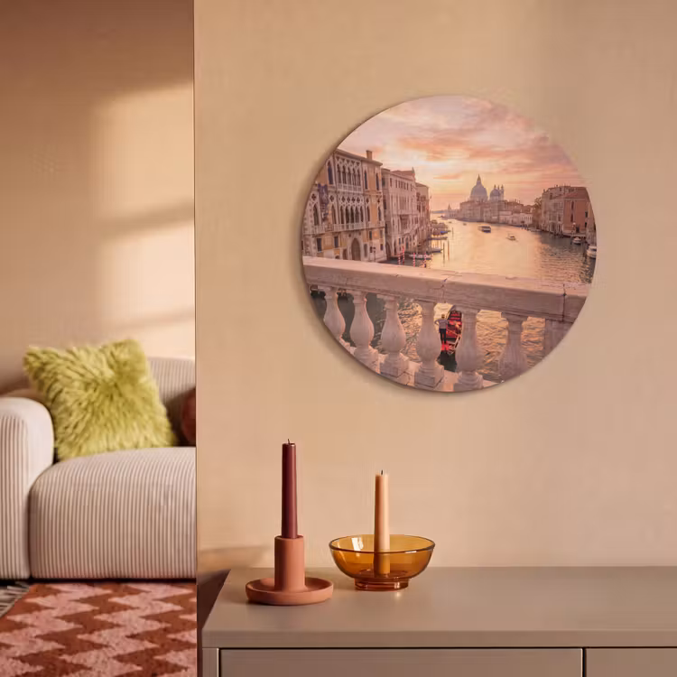 Stad - Venetië - Kanaal - Zonsopgang - Architectuur - Goud Akoestische PET Vilt - Rond klein -sfeer1
