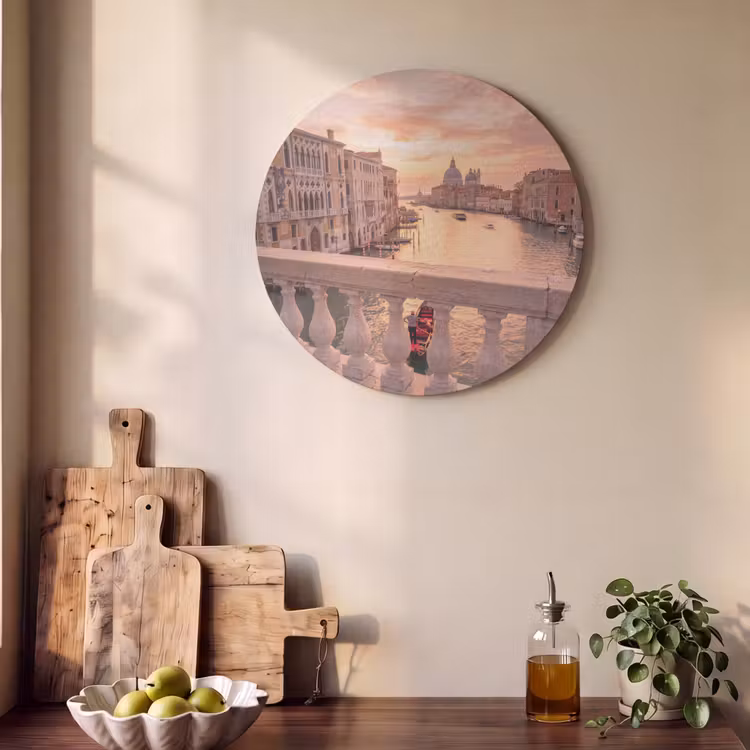 Stad - Venetië - Kanaal - Zonsopgang - Architectuur - Goud Akoestische PET Vilt - Rond klein -sfeer2