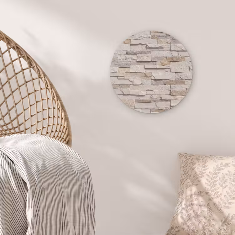 Steen - Muur - Textuur - Rustiek - Beige Akoestische PET Vilt - Rond klein -sfeer4