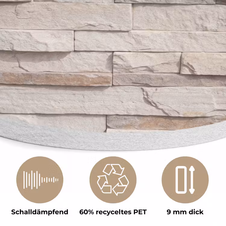 Steen - Muur - Textuur - Rustiek - Beige Akoestische PET Vilt - Rond klein -closeup_DE