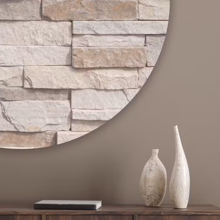 Steen - Muur - Textuur - Rustiek - Beige Akoestische PET Vilt - Rond klein -sfeer5_closeup