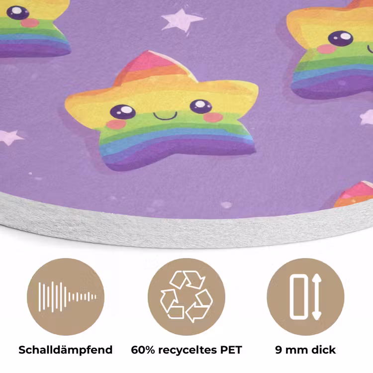 Sterren - Regenboog - Paars Akoestische PET Vilt - Rond klein 838 -closeup_DE