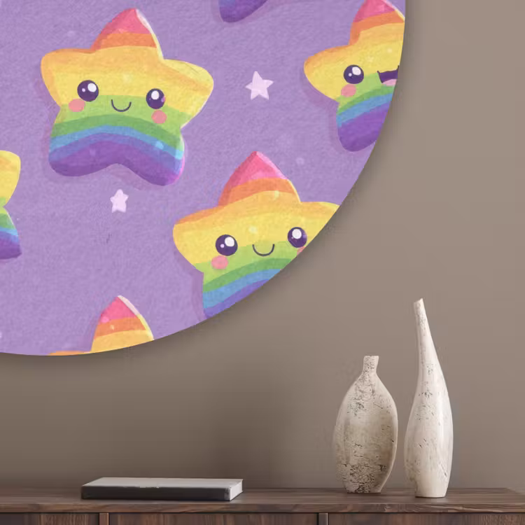 Sterren - Regenboog - Paars Akoestische PET Vilt - Rond klein 838 -sfeer5_closeup