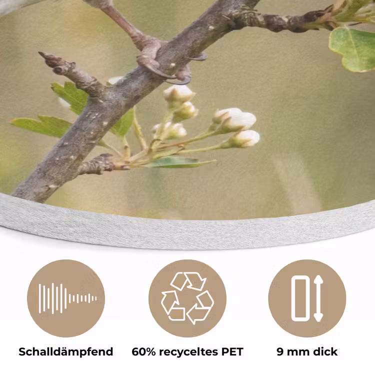 Putter - Bloesem - Lente - Natuur - Kleurrijk Akoestische PET Vilt - Rond klein -closeup_DE