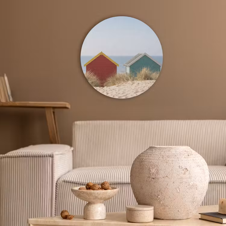 Strand - Huisjes - Kleurrijk - Duinen Akoestische PET Vilt - Rond klein -sfeer1
