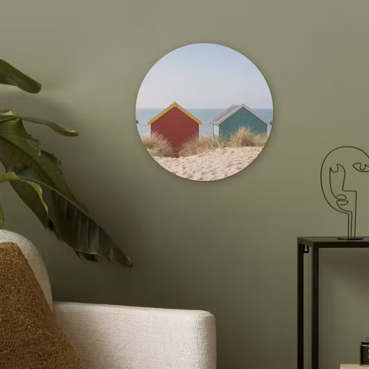 Strand - Huisjes - Kleurrijk - Duinen Akoestische PET Vilt - Rond klein -sfeer2