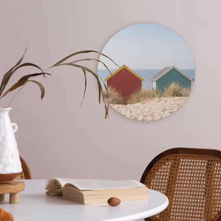 Strand - Huisjes - Kleurrijk - Duinen Akoestische PET Vilt - Rond klein -sfeer3