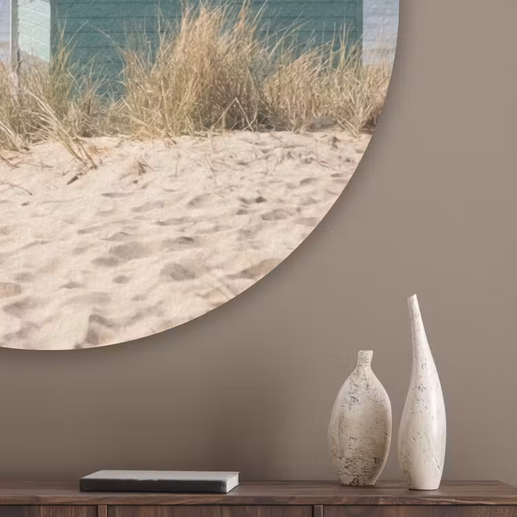 Strand - Huisjes - Kleurrijk - Duinen Akoestische PET Vilt - Rond klein -sfeer5_closeup