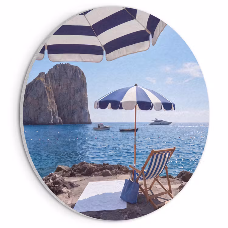 Strand - Ligstoel - Parasol - Zomer - Blauw Akoestische PET Vilt - Rond klein -3d